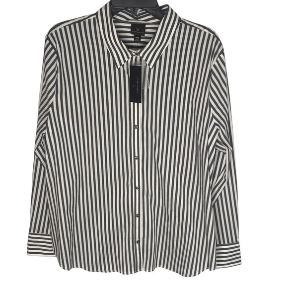 Worthington Dress Shirt Women XXL Gray White Stripe  Button Down Long Sleeve - Picture 1 of 13